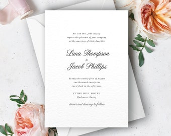 Elegant Wedding Invitation, Calligraphy Script Invite, Printed, Personalised, Luna