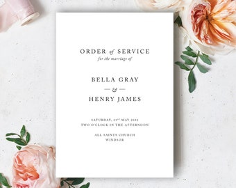 Order of Service, Elegant, Simple Order of Service booklets, programs, Printed Order of Service, Bella