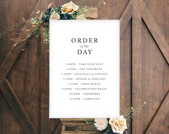 Order of Day Sign, Wedding Sign, Printed Sign, Bella