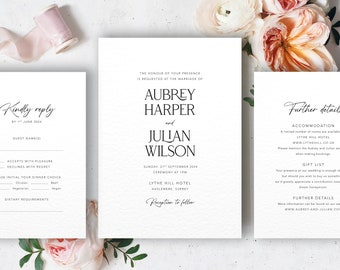 Wedding Invitation Set, Elegant Wedding Invites, Contemporary Invitations, Aubrey