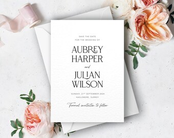 Minimalist and contemporary wedding Save the Dates, Aubrey collection