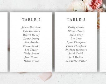 Printed Table Plan Cards, Wedding Seating Plan, Bella
