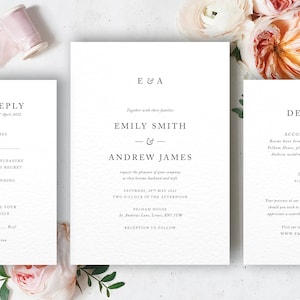 Wedding Invitation Set, Elegant Wedding Invites, Contemporary, Monogram, Emily