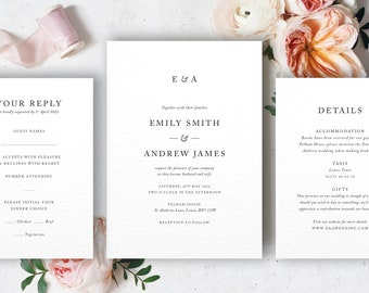Wedding Invitation Set, Elegant Wedding Invites, Contemporary, Monogram, Emily