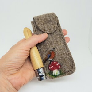 Taschenmesser Etui für das Opinel No. 8 aus Wollfilz mit Rotkehlchen Bild 3