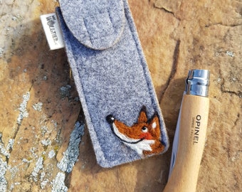 Children's pocket knife case made of wool felt with a fox