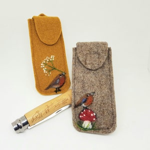 Taschenmesser Etui für das Opinel No. 8 aus Wollfilz mit Rotkehlchen Bild 1