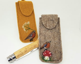 Pocket knife case for the Opinel No. 8 made of wool felt with robins