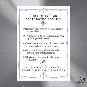 Communication Strategies 5x7 Magnet, tips to improve communication at home, work, clinic, or assisted living facility