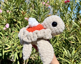 Crochet pumpkin pie turtle, turtle plushie, fall plushie