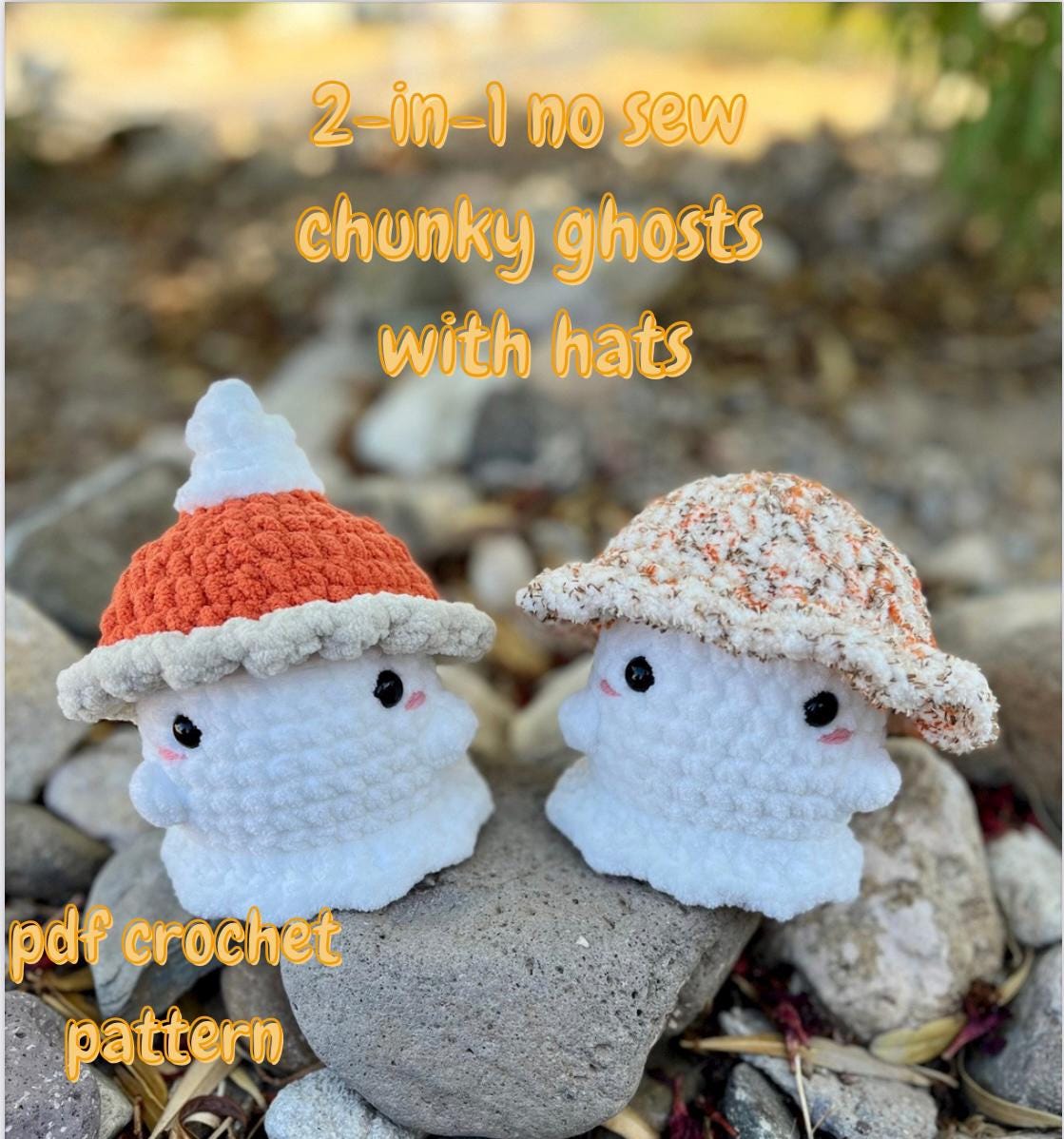 2 in 1 low-sew ghost pattern, crochet pumpkin pie, bucket hat, pdf crochet pattern, halloween crochet pattern
