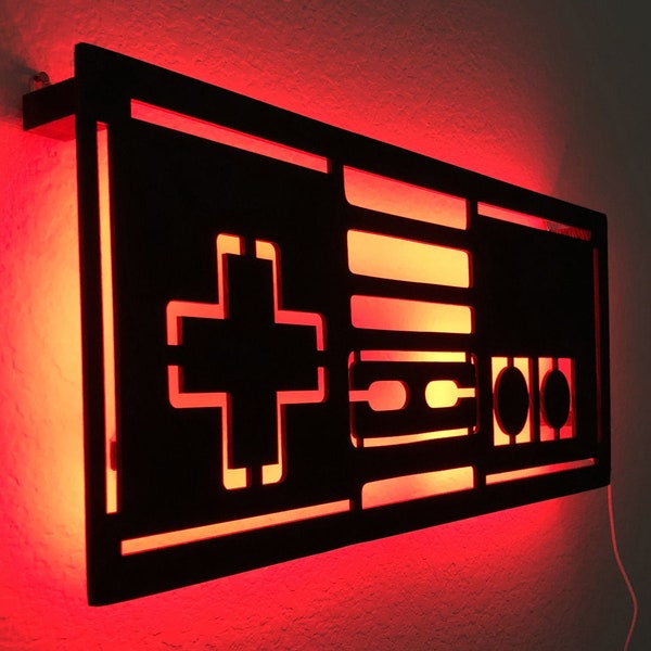 Large LED Nostalgic Nintendo Inspired Game Controller Sign for Video Gamers, NES, Birthday, Gifts for Him, Gifts for Her, Light up Sign