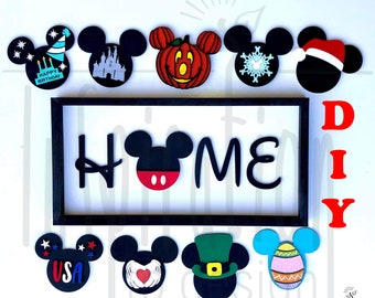 DIY KIT Mickey Mouse Inspired Home Sign, Interchangeable Mouse Heads, Inspired by Disney, Birthday, Christmas, Easter, Valentines, Castle,