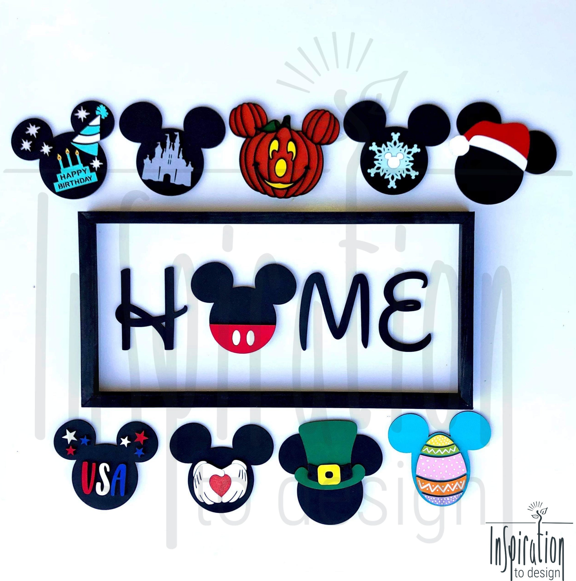 Mickey Mouse Inspired Home Sign with Interchangeable Mouse Heads, Ins…