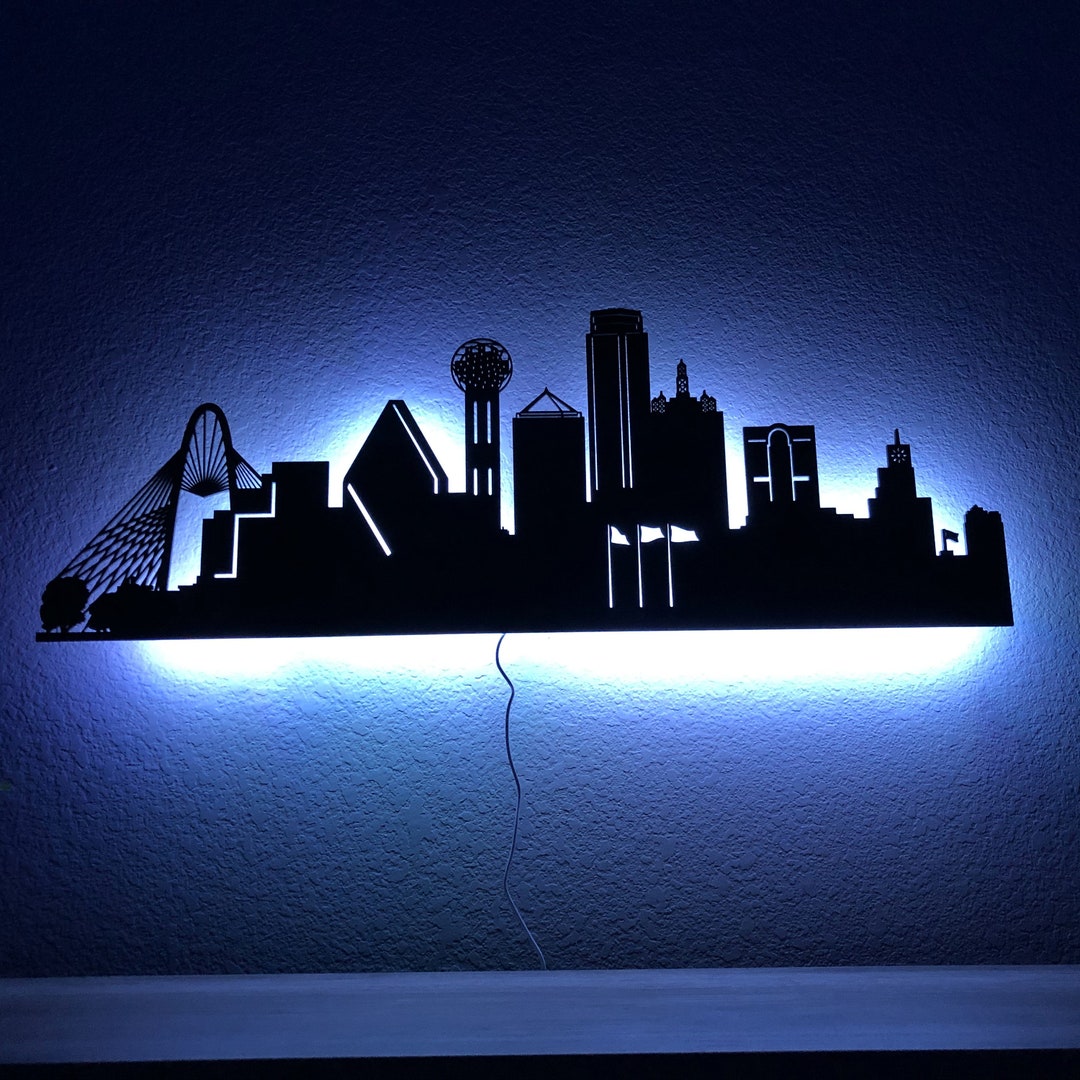 Dallas Skyline Wall Art, Lighted City Skyline, Dallas Texas Decor Sign