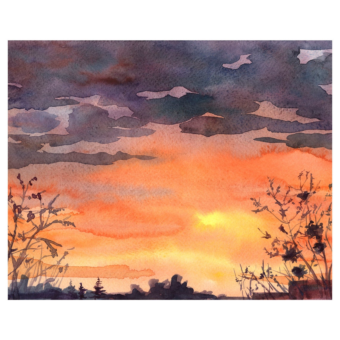 Original Watercolor art Landscape Painting Moody Landscape Etsy