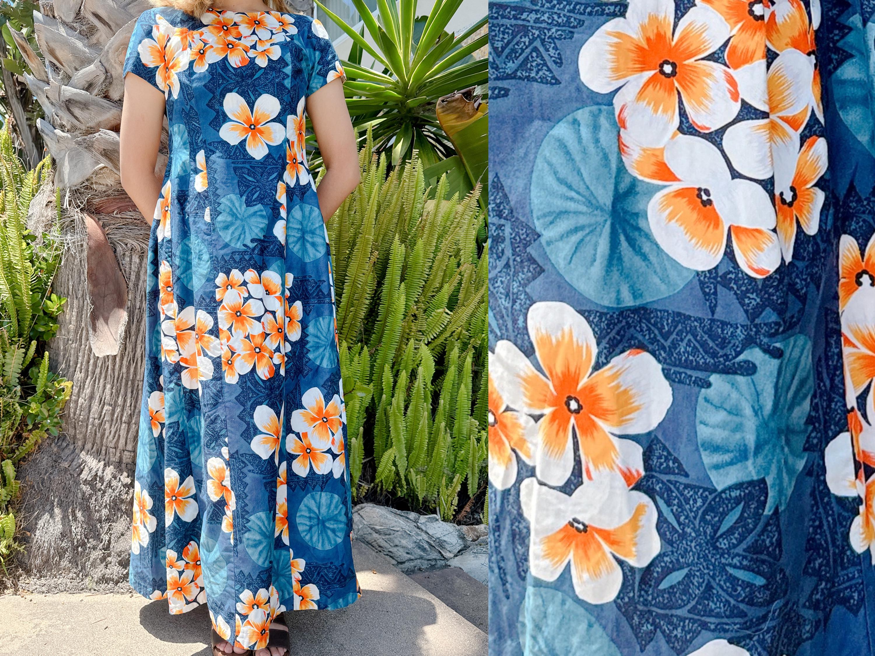 Plus Size Hawaiian Floral Maxi Dress Paina Aloha Long Muumuu Dress