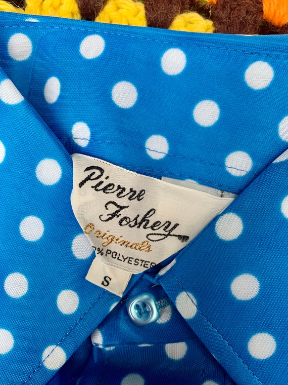 1970s Mens Deadstock Blue and White Polka Dot Pol… - image 7