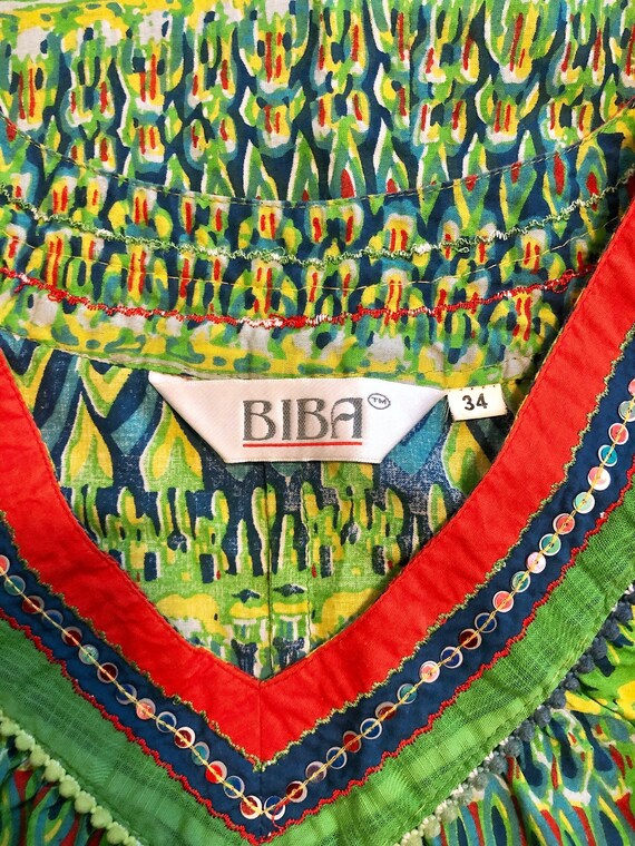 2000s BIBA Hippie Boho Chic VNeck Shift Dress Gem