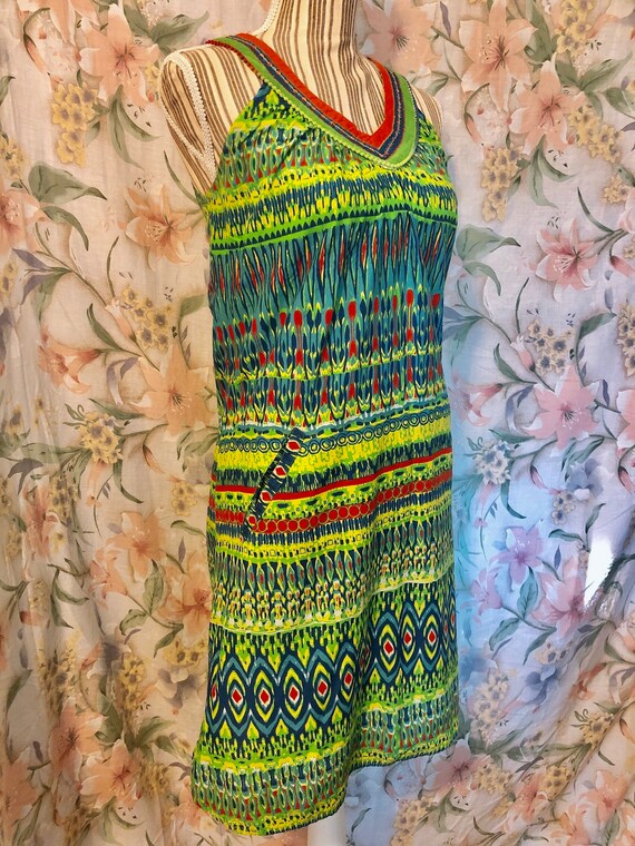 2000s BIBA Hippie Boho Chic VNeck Shift Dress Gem
