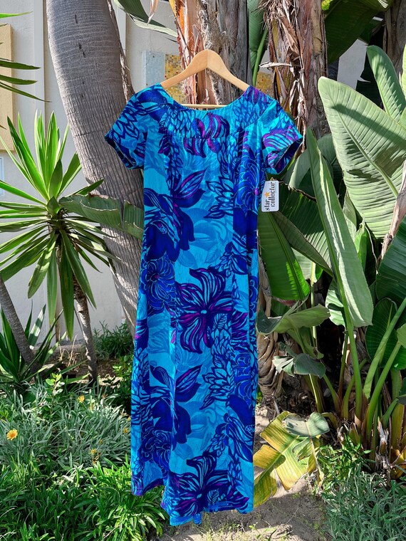 Vintage 1960s Hawaiian Maxi Dress | Blue Floral T… - image 8