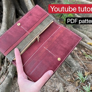 Patrón PDF cartera larga de cuero - bricolaje cuero - patrón cuero - tutorial youtube