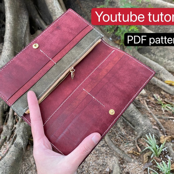 PDF pattern leather long wallet - leather DIY - leather pattern - Youtube tutorial