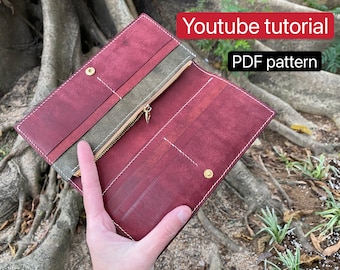 PDF pattern leather long wallet - leather DIY - leather pattern - Youtube tutorial