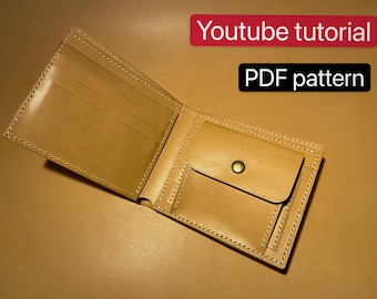 PDF pattern leather bifold wallet with coin pocket - leather DIY - leather pattern - Youtube tutorial