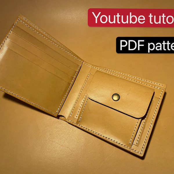 PDF pattern leather bifold wallet with coin pocket - leather DIY - leather pattern - Youtube tutorial
