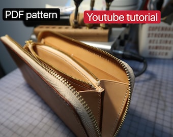 Patron PDF long portefeuille zippé en cuir - DIY en cuir - Patron en cuir - Tutoriel Youtube