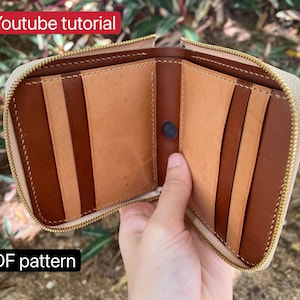 Carteira curta com zíper de couro padrão PDF - couro DIY - padrão de couro - tutorial do Youtube
