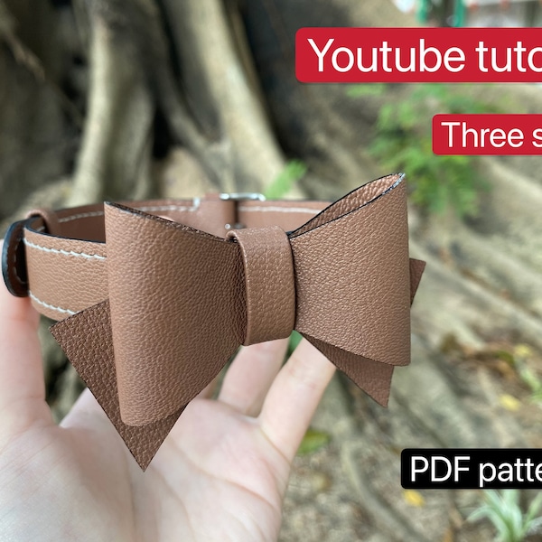 PDF pattern leather dog collar - choker - bow tie - three sizes - leather DIY - leather pattern - Youtube tutorial