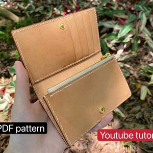 Patrón PDF cartera de cuero con bolsillo para monedas - bricolaje cuero - patrón de cuero - tutorial de Youtube