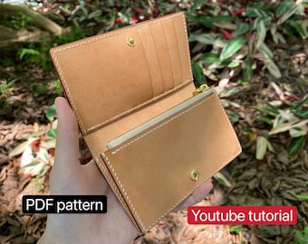 PDF pattern leather wallet with coin pocket - leather DIY - leather pattern - Youtube tutorial