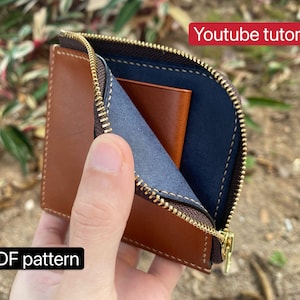 Carteira de couro com zíper fino com padrão PDF - couro DIY - padrão de couro - tutorial do Youtube