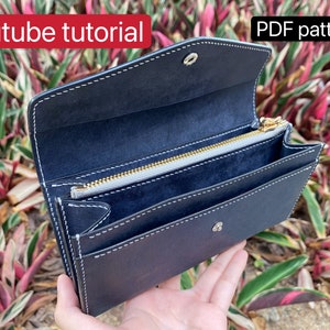 PDF pattern leather long wallet flap wallet leather DIY leather pattern Youtube tutorial image 1