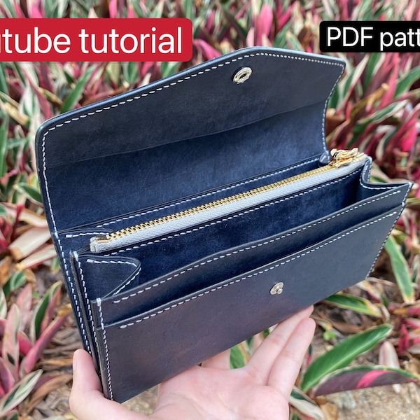 PDF pattern leather long wallet - flap wallet - leather DIY - leather pattern - Youtube tutorial