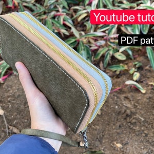 Carteira/bolsa de couro com zíper duplo padrão PDF - couro DIY - padrão de couro - tutorial do Youtube