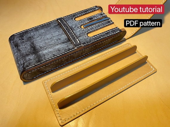 PDF pattern leather pen case (box stitching version) - leather DIY - leather pattern - Youtube tutorial