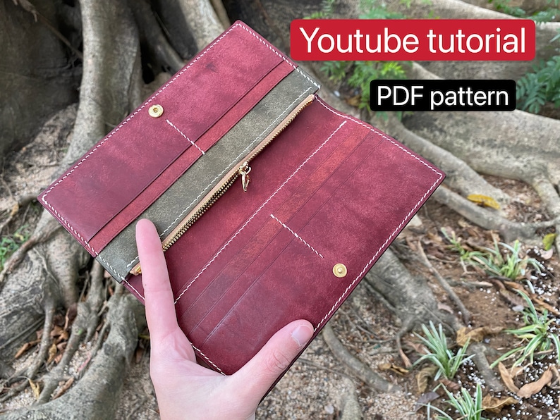 PDF Pattern Leather Long Wallet Leather DIY Leather Etsy