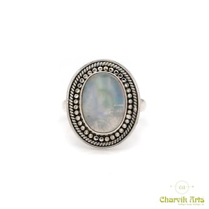 925 Srebro Sterling Cabochon Naturalny Biały Tęczowy Kamień Księżycowy Kamień Szlachetny 10 x 14 mm Owalny Ręcznie Wykonany Pierścień Boho Biżuteria Fine US 6, 7, 8, 9 WYPRZEDAŻ