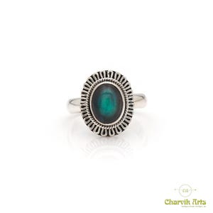 925 Srebro Sterling Cabochon Naturalny Labradoryt 8 x 10 mm Owalny Kamień Szlachetny Ręcznie Wykonany Pierścień BOHO Designer Fine Jewelry US 6, 7, 8, 9 Wiosenna WYPRZEDAŻ