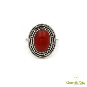 925 Sterling Silver Cabochon Natural Carnelian Gemstone 10x14 mm Oval Handcrafted Boho Designer Ring Fine Jewelry US 6, 7, 8, 9 Spring SALE