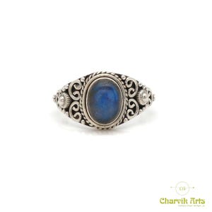 925 Srebro Sterling Cabochon Naturalny Labradoryt 10 x 12 mm Owalny Ręcznie Wykonany Prosty Projekt Pierścionek dla NIEJ Fine Jewelry US 6, 7, 8, 9 Wiosenna WYPRZEDAŻ