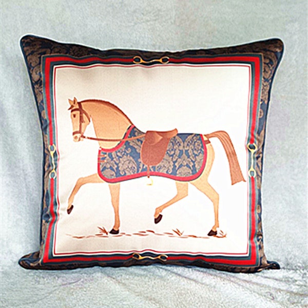 Handmade Cushion Pillow Cover Throw Pillows Home Deco Luxury Horse Orange Vintage Decorative
