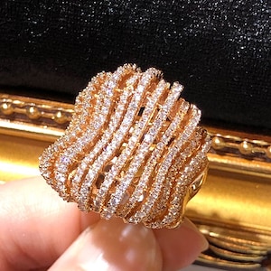 New Handmade Crystal Art Deco Vintage Channel Style Adjustable Ring