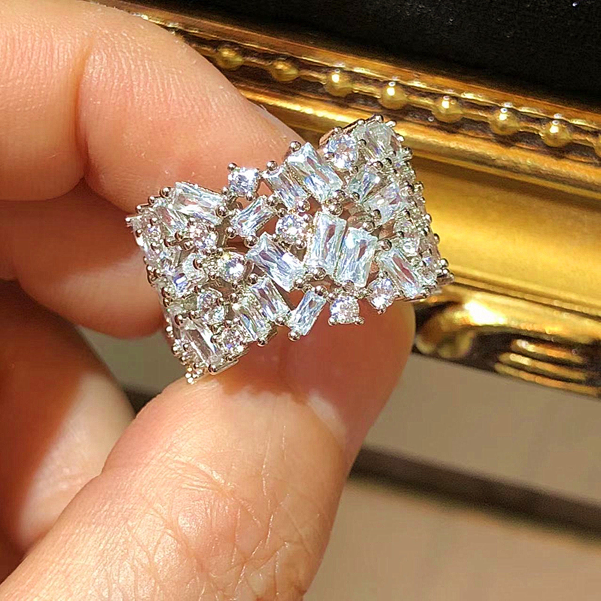 Crystal Art Deco Vintage Channel Style Engagement Wedding Ring 