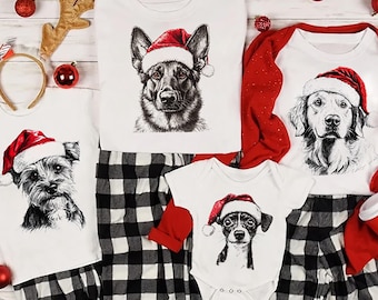 Dogs Of Christmas Graphic Tee, Santa Hat Dog Breed T-Shirt
