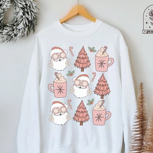 Chemise de Noël rose hippie du Père Noël Sweatshirts de Noël Pull de Noël laid Pulls de Noël Sweat-shirt de Noël mignon Correspondant à la famille